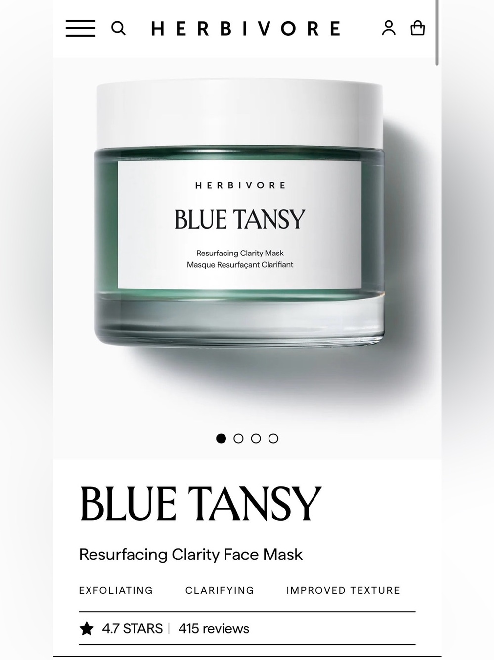 ✨NIB✨ Herbivore Blue Tansy Resurfacing Clarity Face Mask